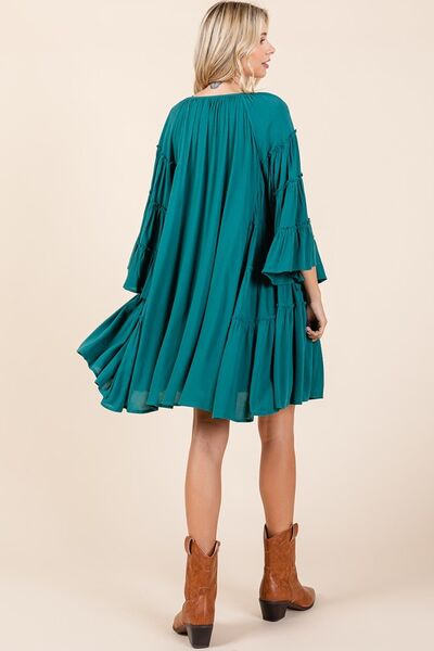 Mittoshop Frill Tie Neck Bell Sleeve Dress OutfitFlow