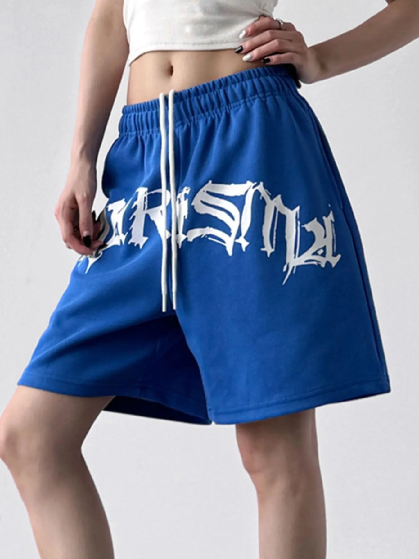 Oversized Drawstring Letter Shorts OutfitFlow
