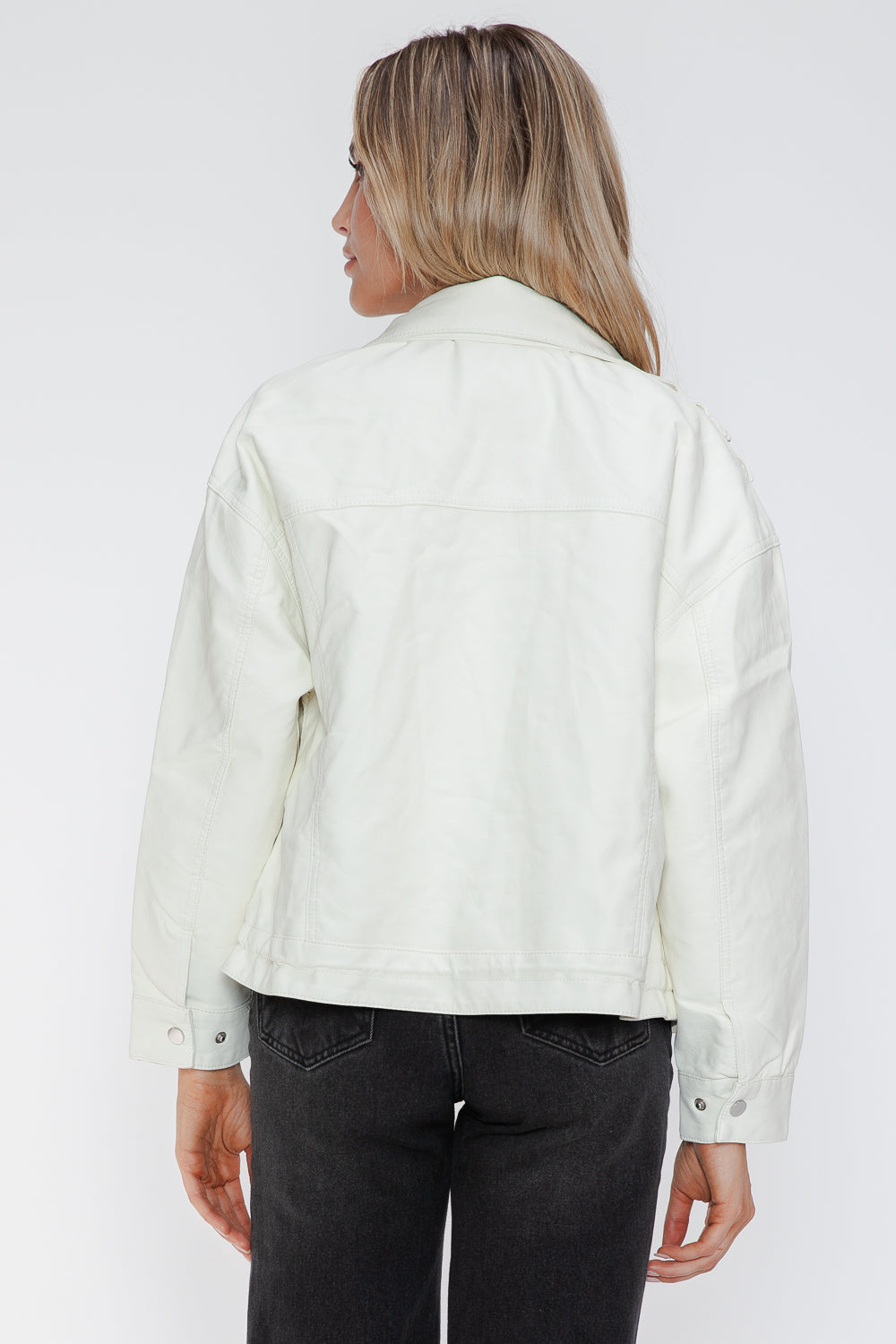 Outfit Flow - How Dare U Drawstring Hem PU Leather Zip Up Jacket