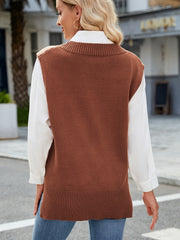 Outfit Flow - Side Slit V-Neck Sweater Vest