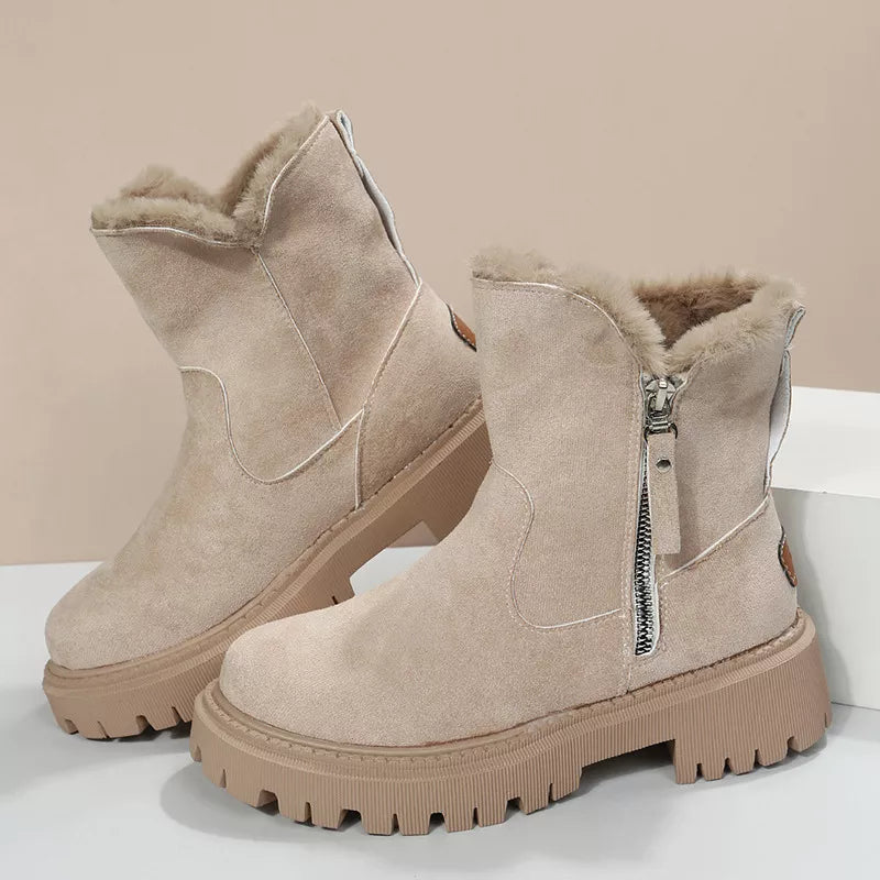 Side Zipper Fuzzy Boots Trendsi