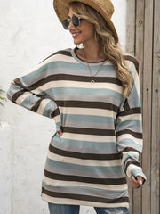 Full Size Striped Round Neck Long Sleeve T-Shirt Plus Size