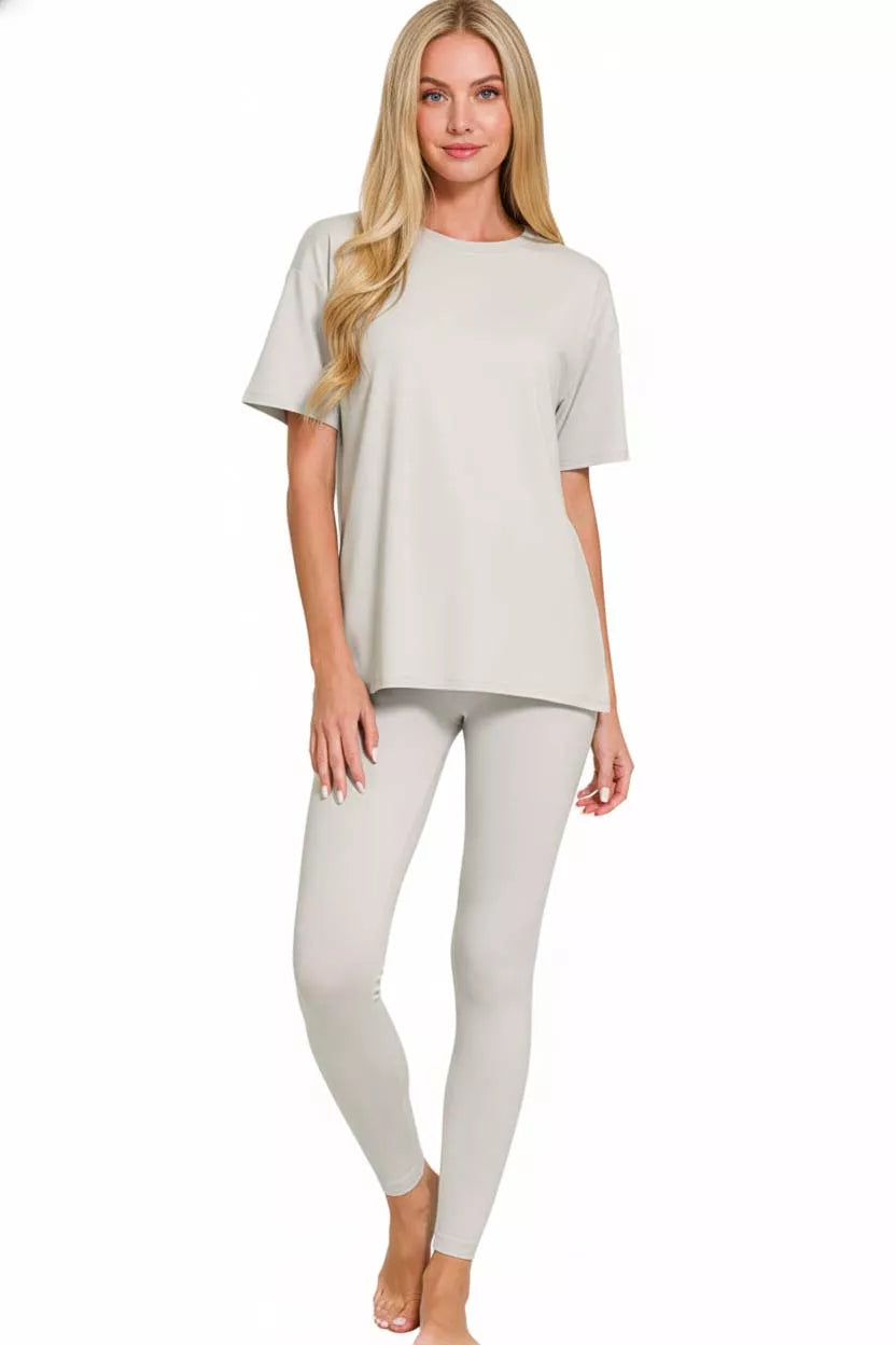 Zenana Brushed Dty Microfiber Short Sleeve Top and Pants Loungewear Set OutfitFlow