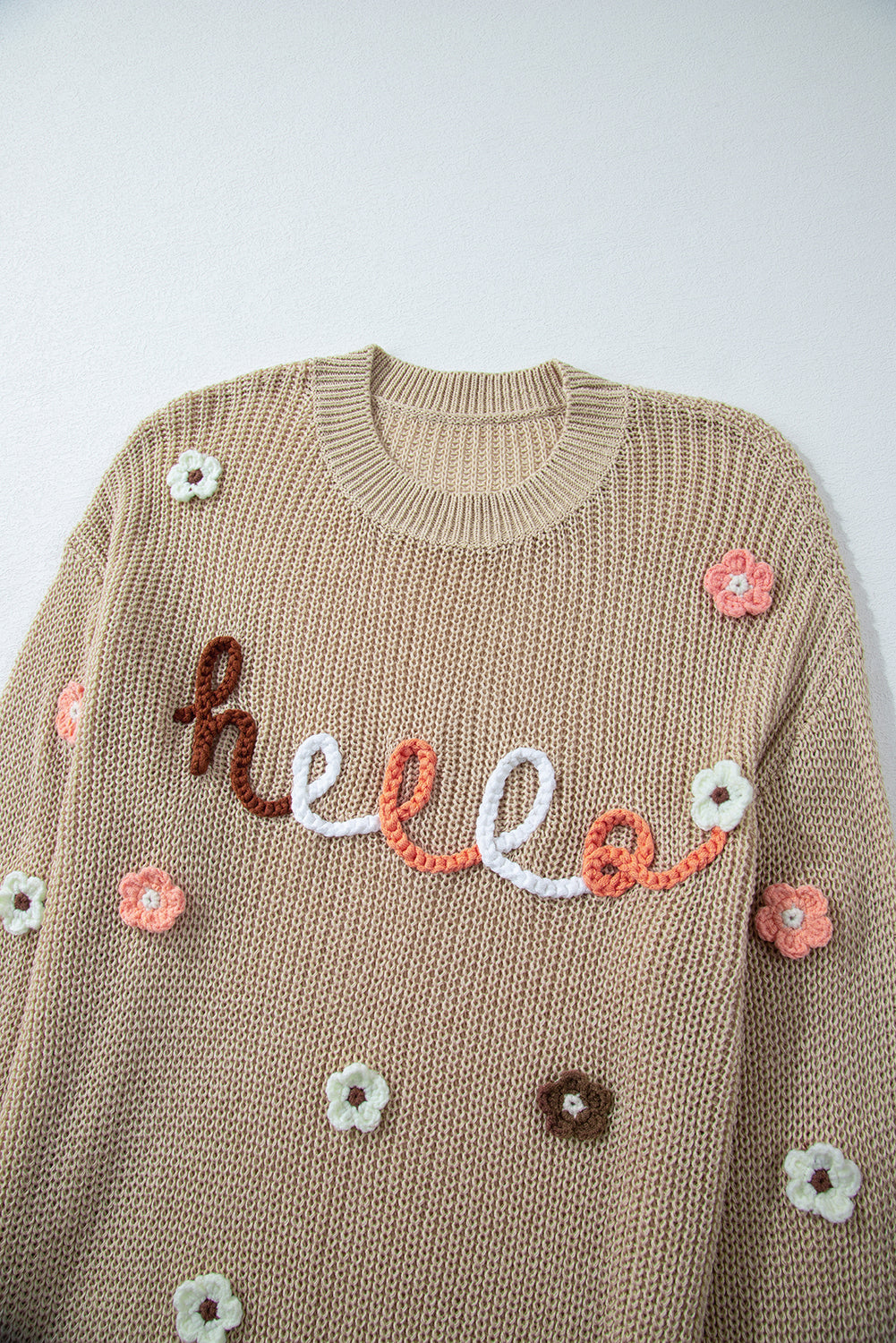 Outfit Flow - HELLO Flower Round Neck Long Sleeve Sweater