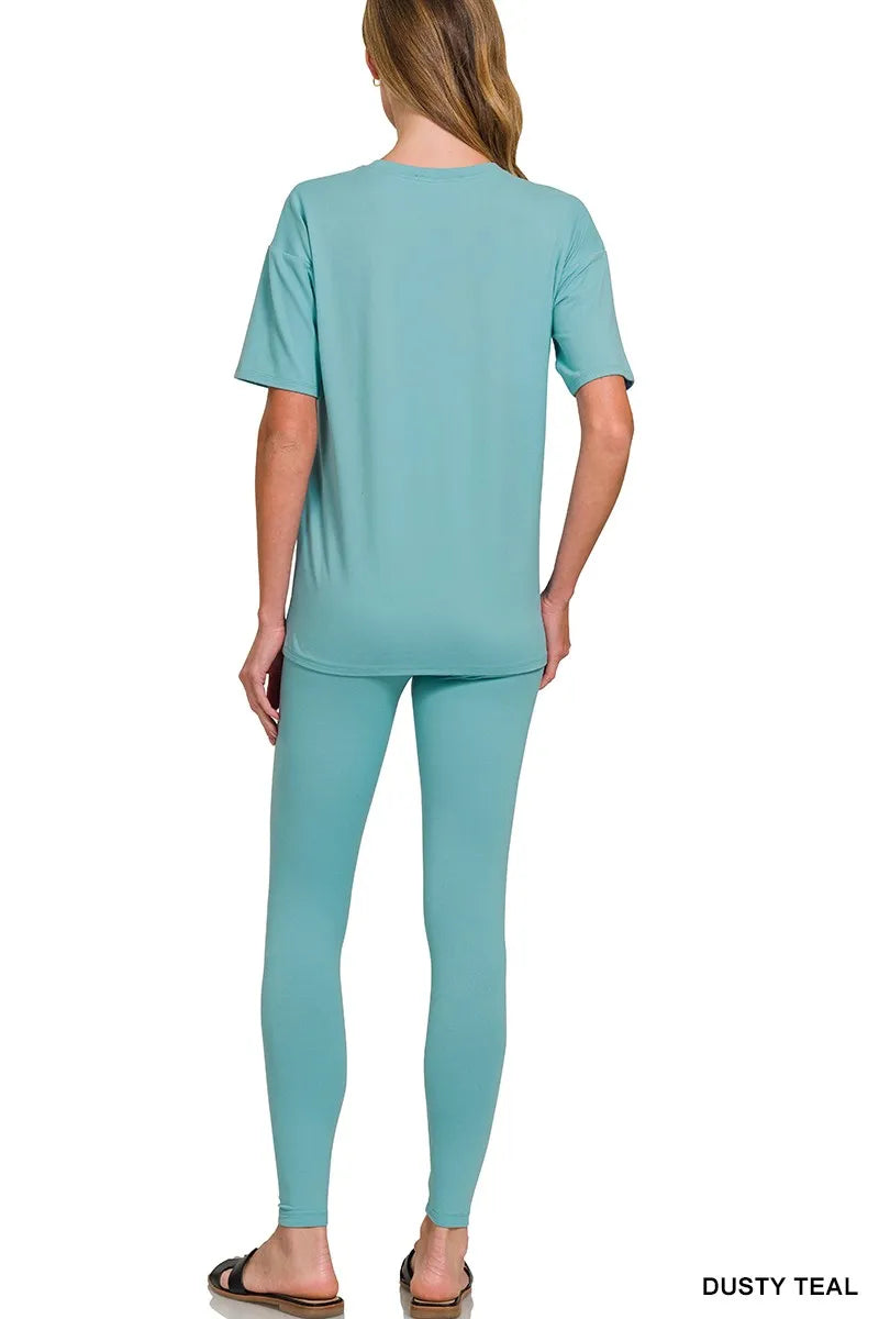 Zenana Brushed Dty Microfiber Short Sleeve Top and Pants Loungewear Set OutfitFlow