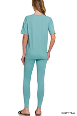 Zenana Brushed Dty Microfiber Short Sleeve Top and Pants Loungewear Set OutfitFlow