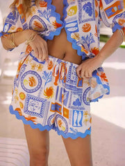 Printed Button Up Shirt and Shorts Set OutfitFlow
