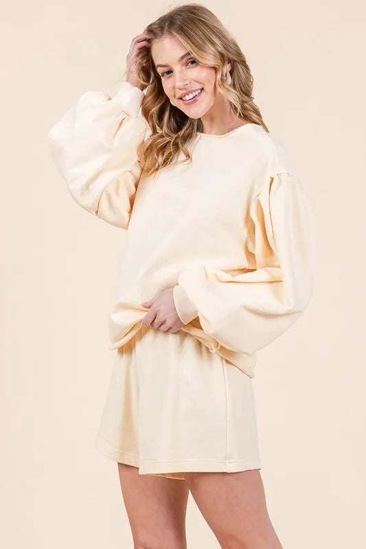 Lime 'N' Chili French Terry Sweatshirt and Shorts Set OutfitFlow
