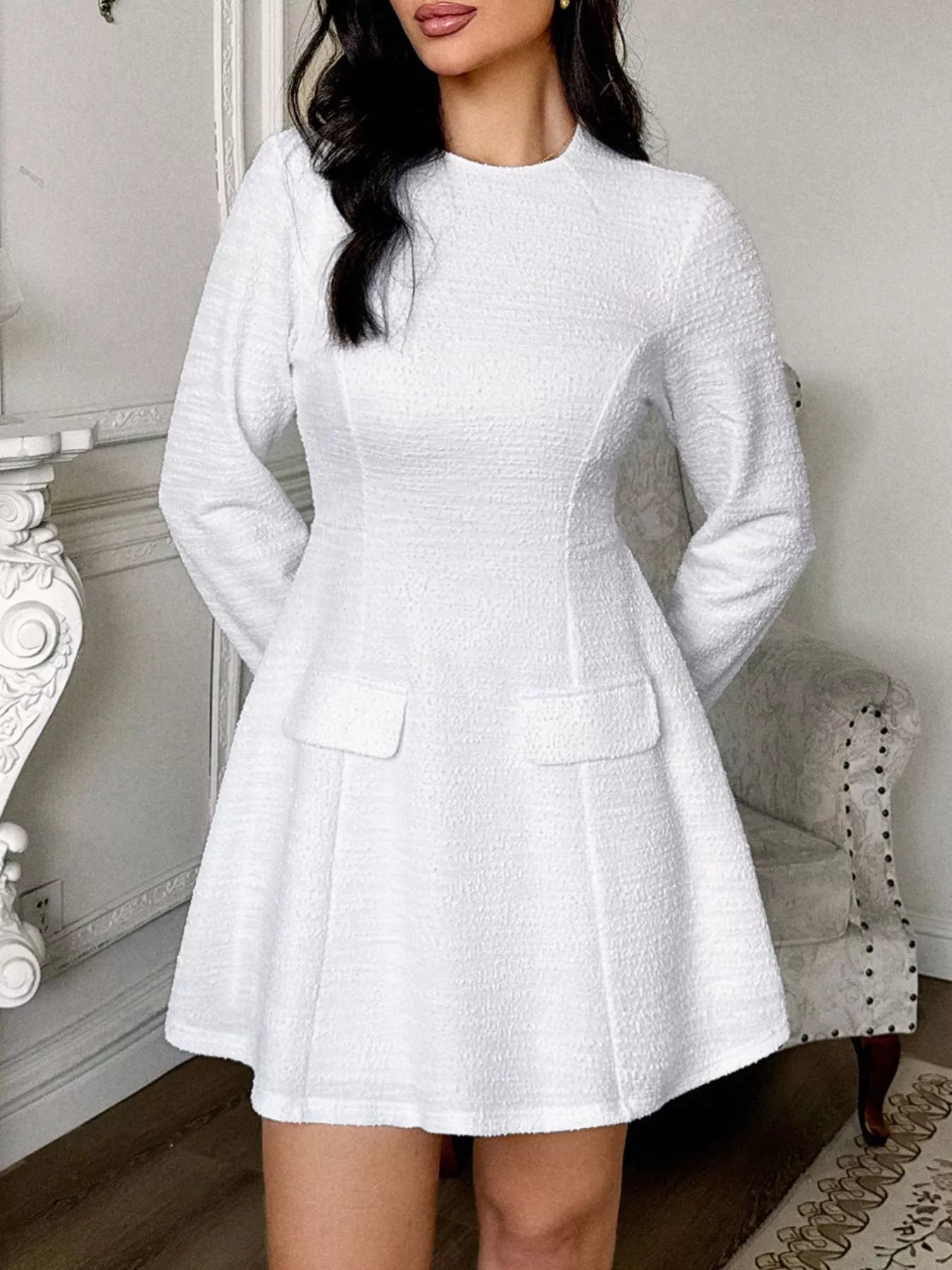 Cutout Back Long Sleeve Mini Dress OutfitFlow