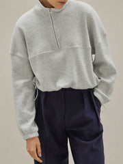 Outfit Flow - Waffle Knit Drawstring Half Zip Long Sleeve Sweatshirt