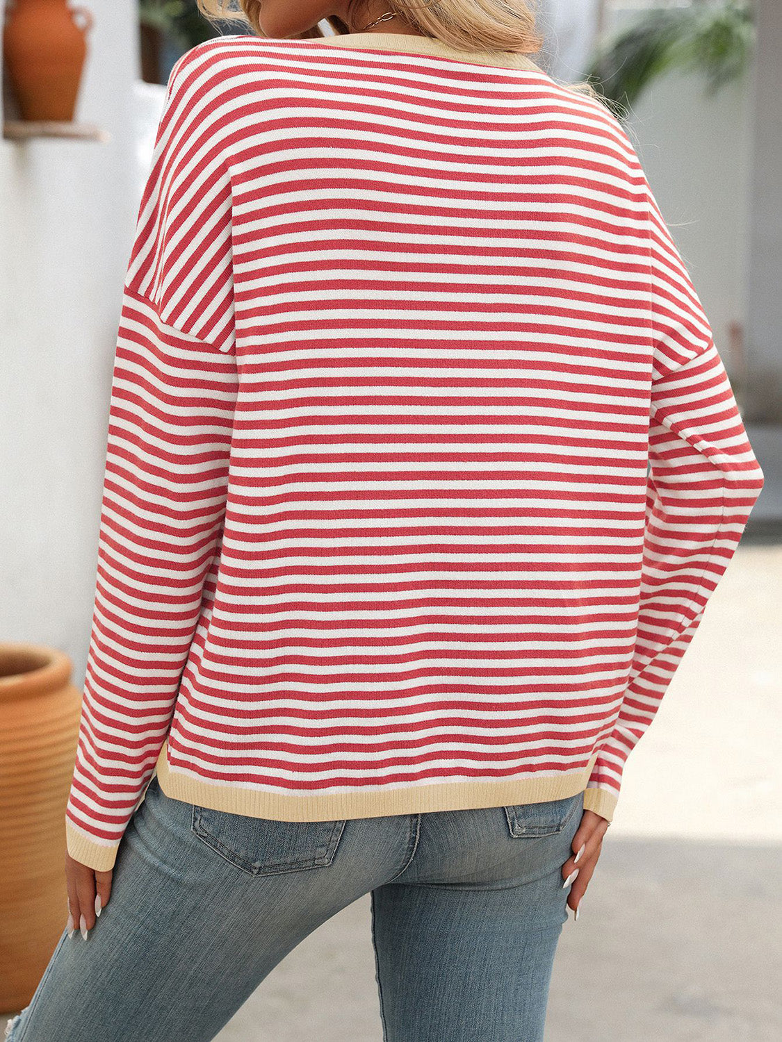 Outfit Flow - Mandy Striped Round Neck Long Sleeve Sweater