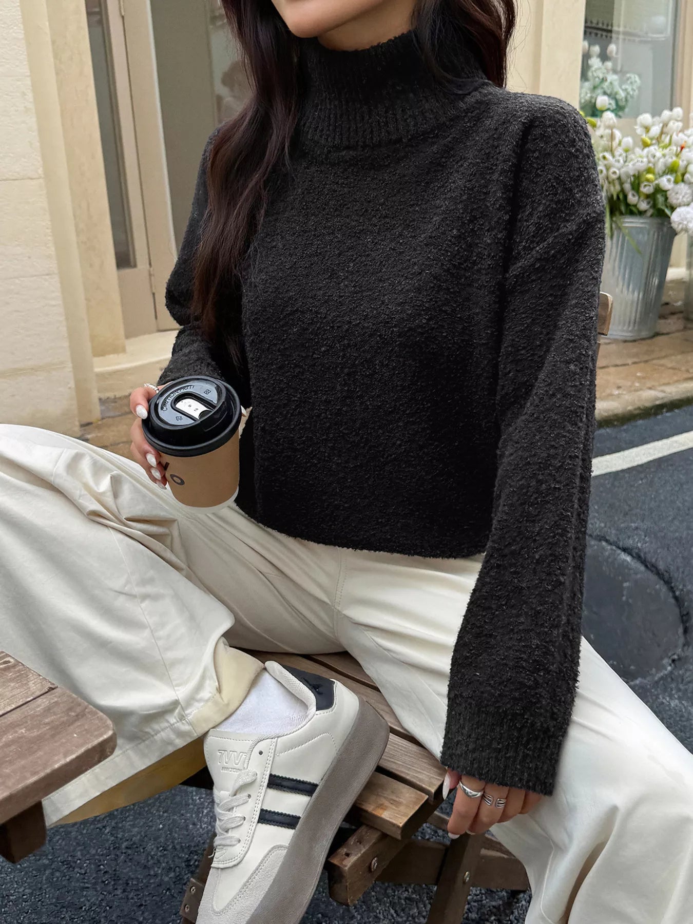 Turtleneck Long Sleeve Sweater OutfitFlow