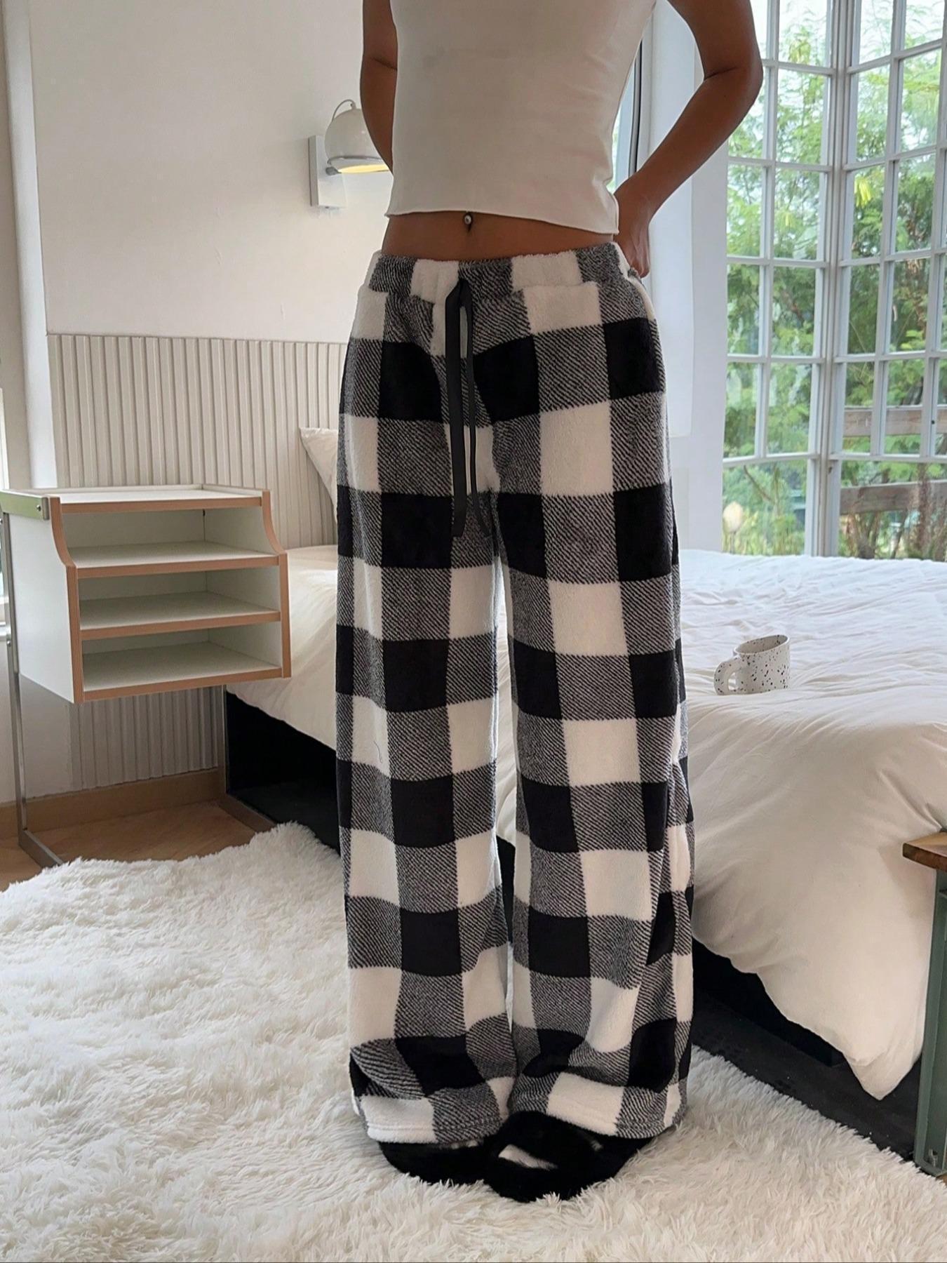 Leopard Wide Leg Plush Pants Plaid OutfitFlow