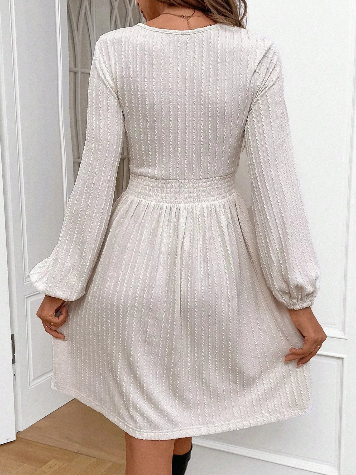 Textured Long Sleeve Mini Dress OutfitFlow
