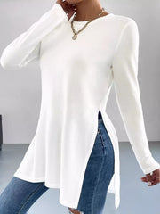 Long Sleeve Side Slit T-Shirt Trendsi