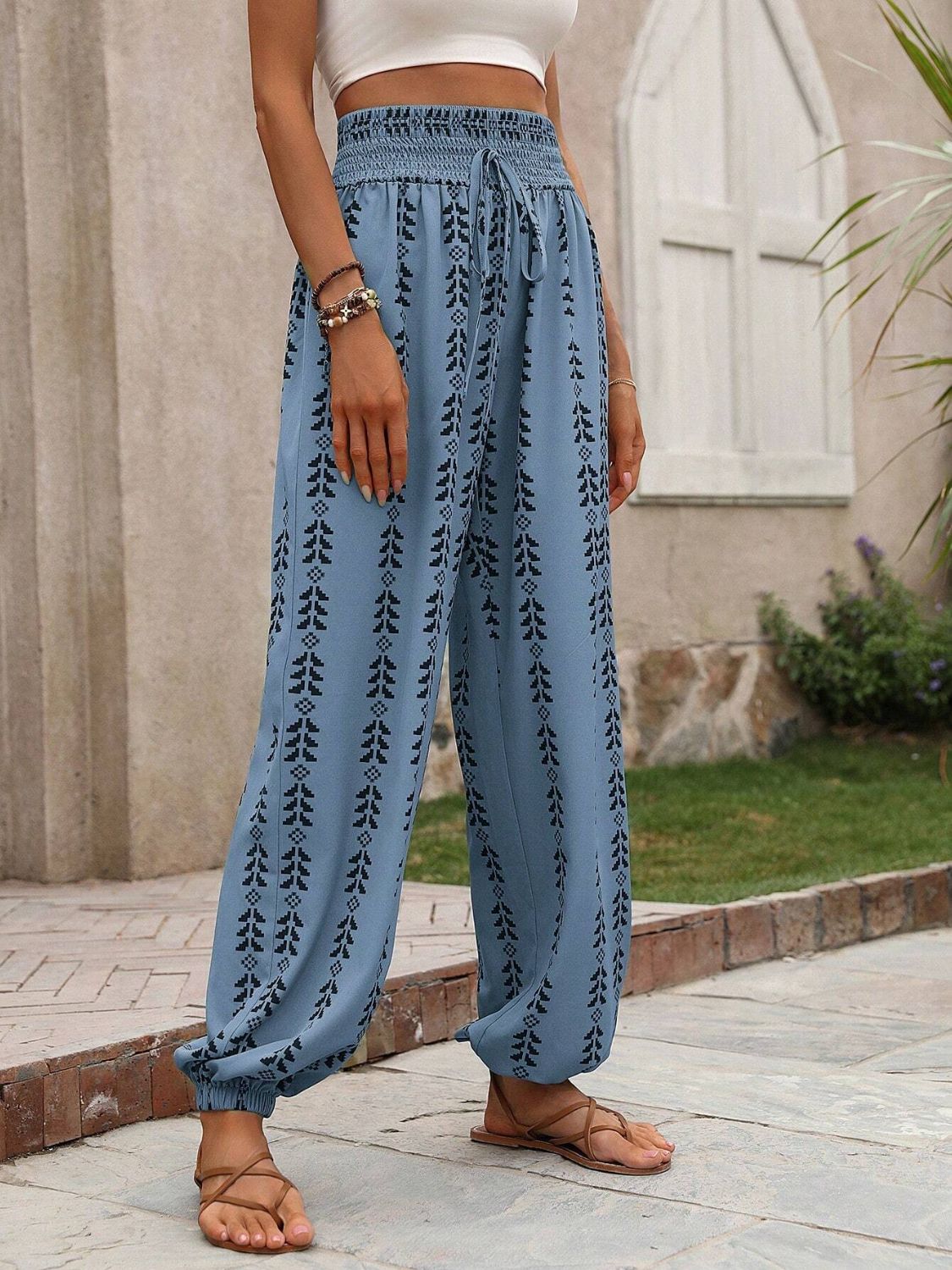 Outfit Flow - Tied Printed High Waist Pants