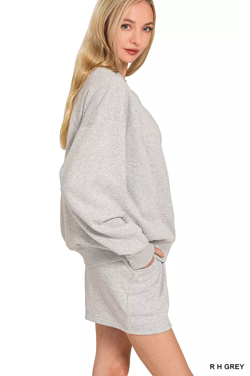 Zenana Fleece Long Sleeve Sweatshirts & Shorts Set Trendsi