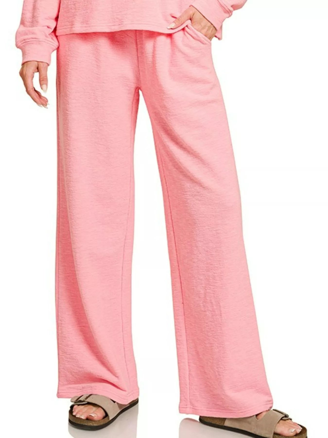 Zenana Slub Long Sleeve Top and Pants Lounge Set Trendsi