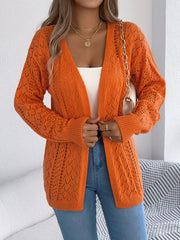 Openwork Open-Front Long Sleeve Cardigan OutfitFlow