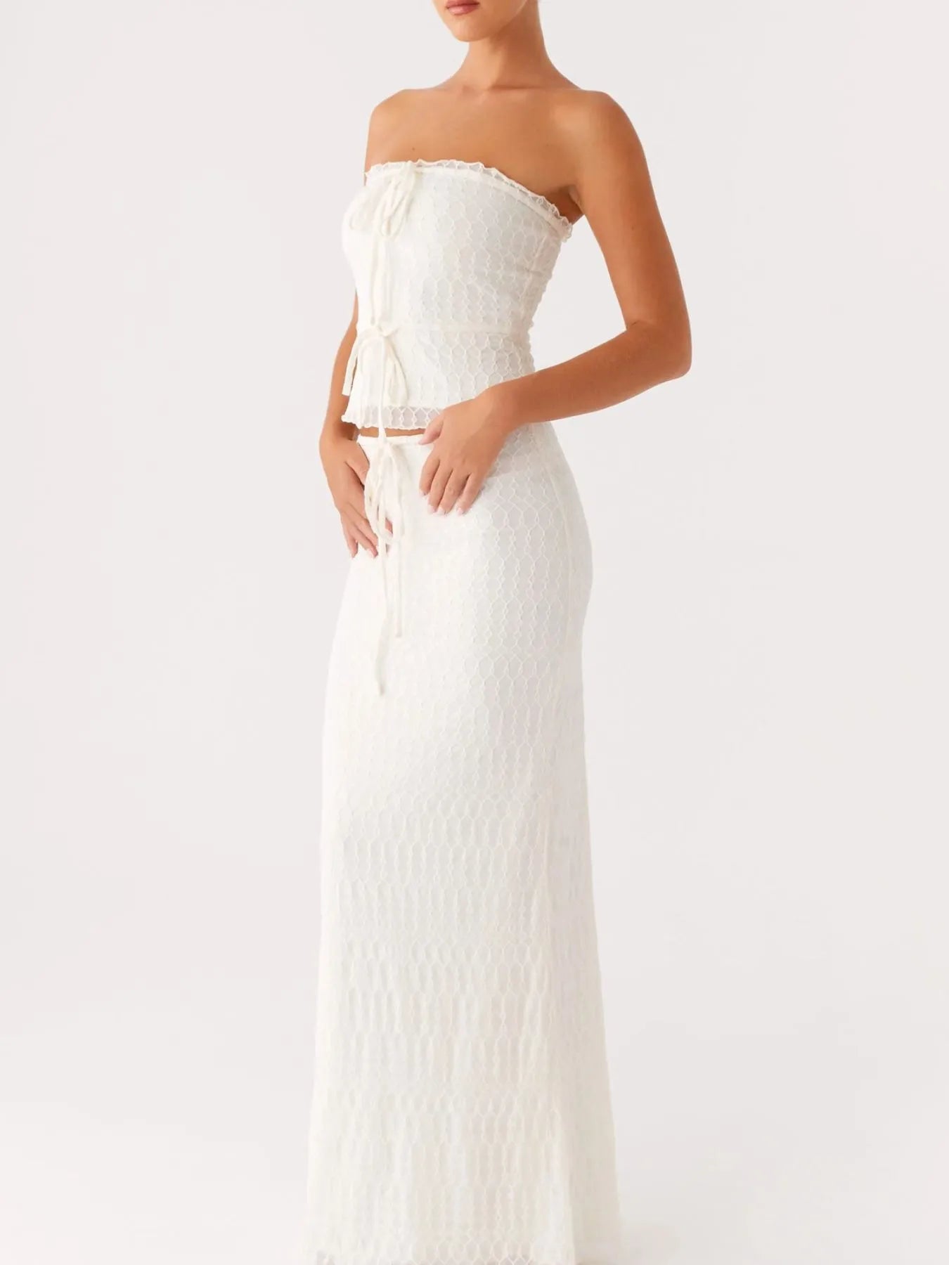 Tie Front Tube Top and Maxi Skirt Set OutfitFlow