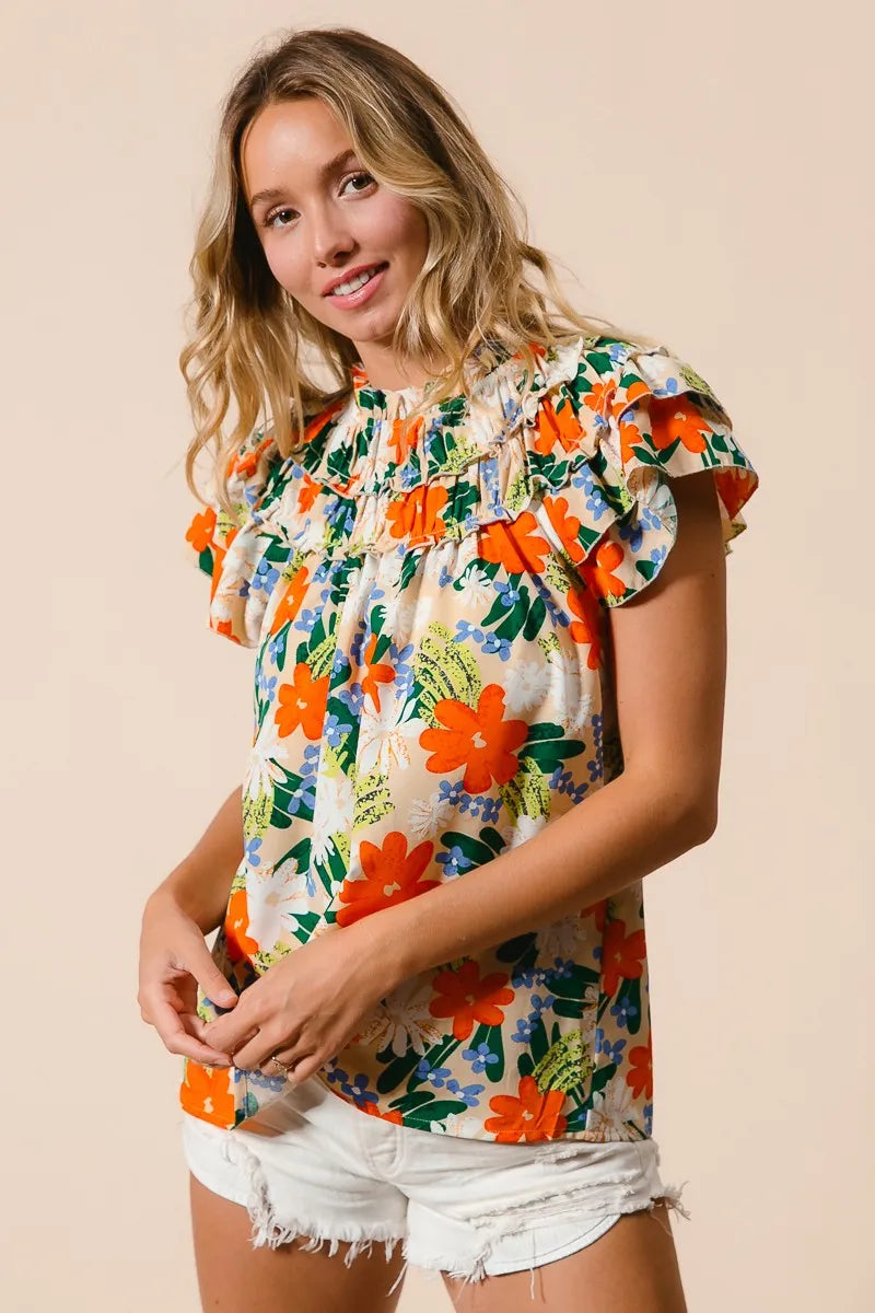 BiBi Multi Color Floral Print Woven Top OutfitFlow