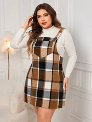 Honey Plus Size Plaid Wide Strap Overall Dress OutfitFlow