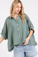 Mittoshop Mineral Wash Gauze Dolman Sleeve Button Down Shirt OutfitFlow
