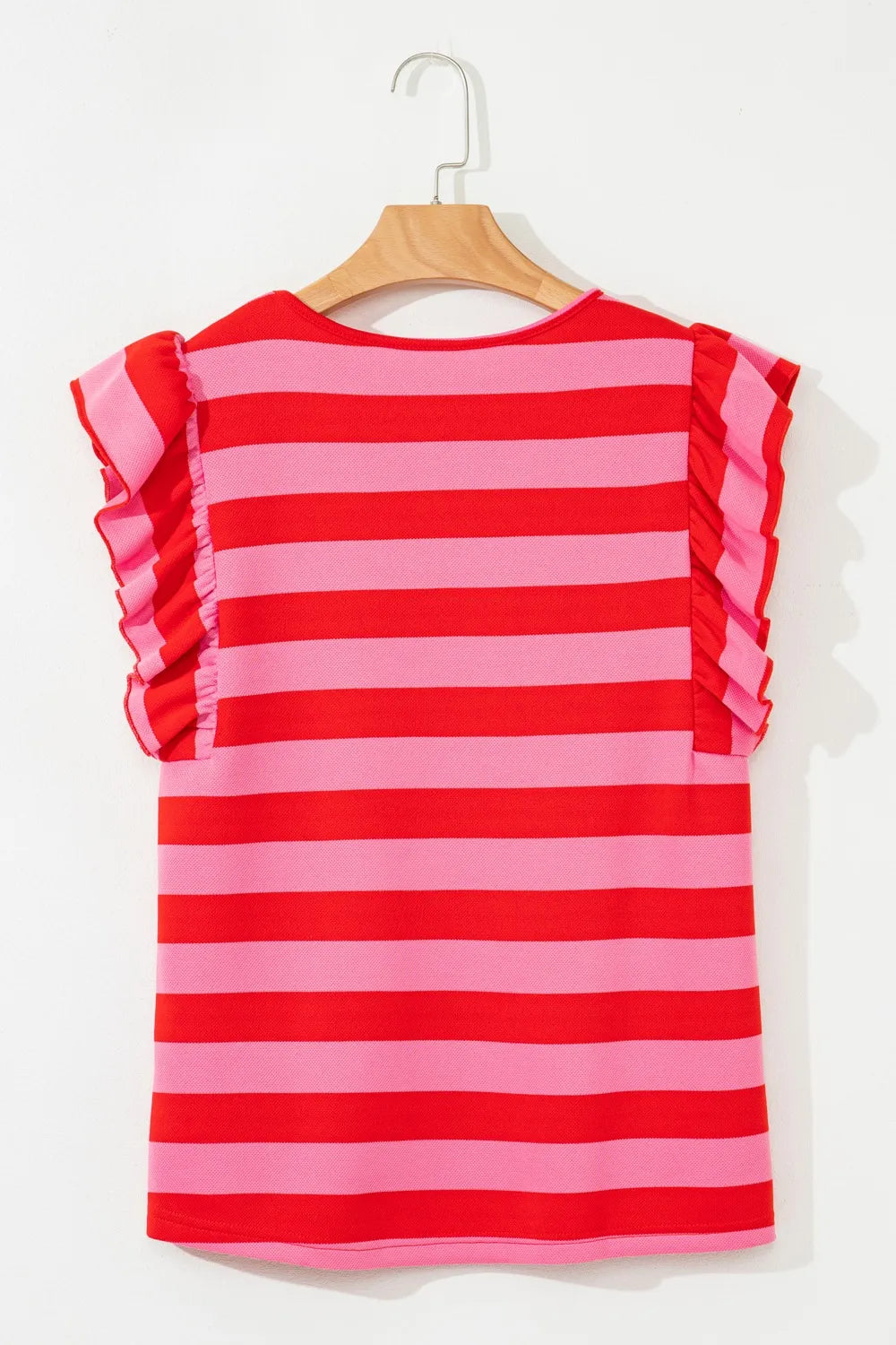 Striped Ruffle Sleeve Summer T-Shirt OutfitFlow