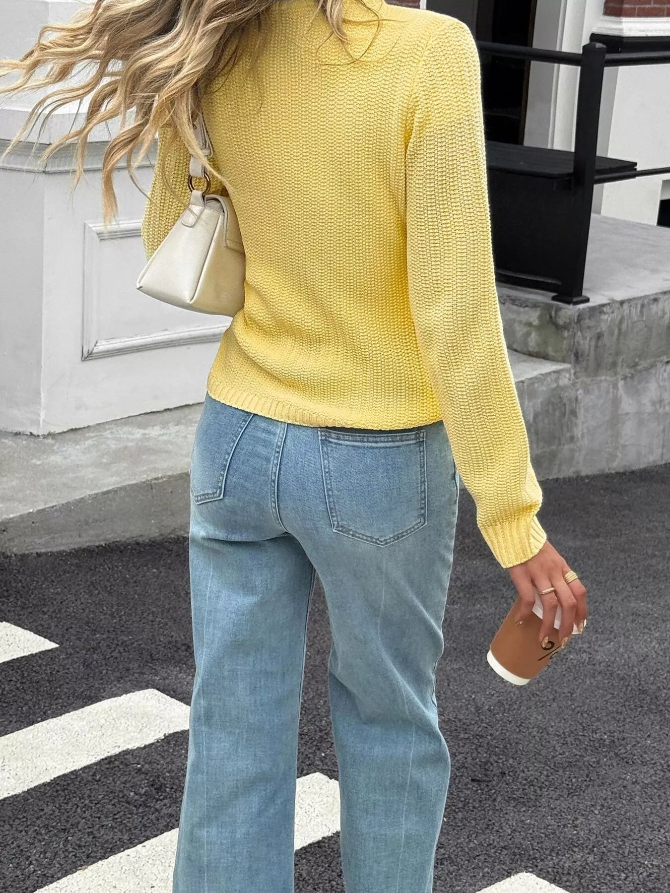 Button-Front Ribbed Long Sleeve Cardigan OutfitFlow
