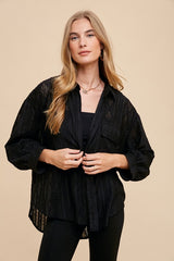 Annie Wear Openwork Button Down Drop Shoulder Shirt