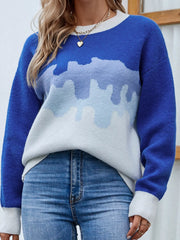 Contrast Round Neck Sweater Trendsi