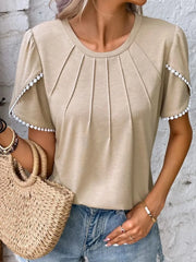 Full Size Round Neck Petal Sleeve Blouse Plus Size OutfitFlow