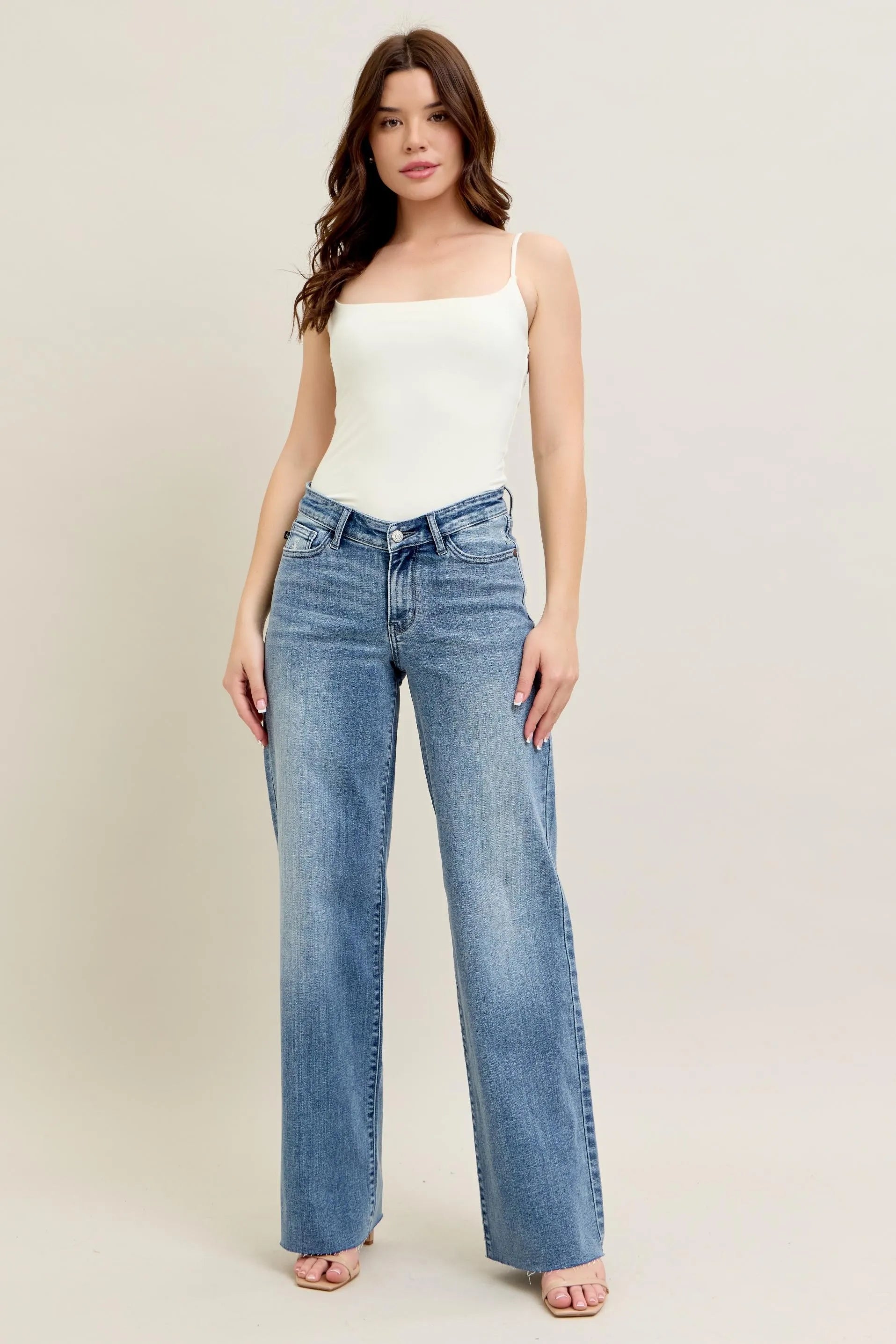 Judy Blue Full Size V - Front Baggy Jeans Plus Size OutfitFlow
