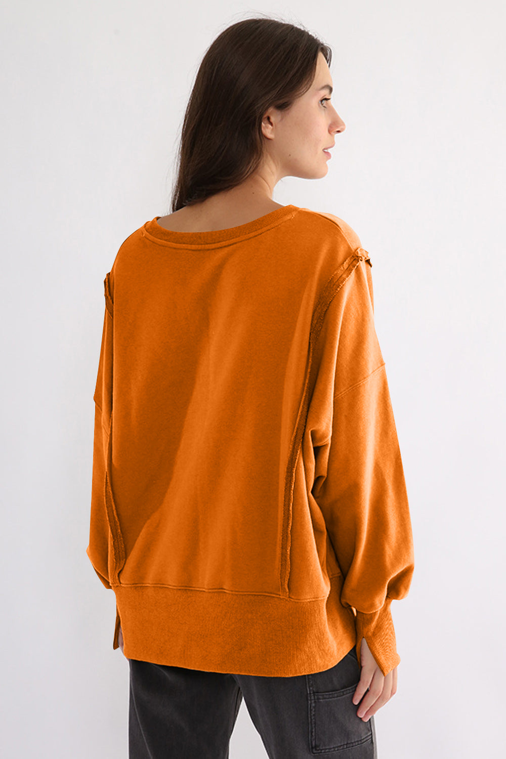 Outfit Flow - Exposed Seam High-Low Long Sleeve Sweatshirt