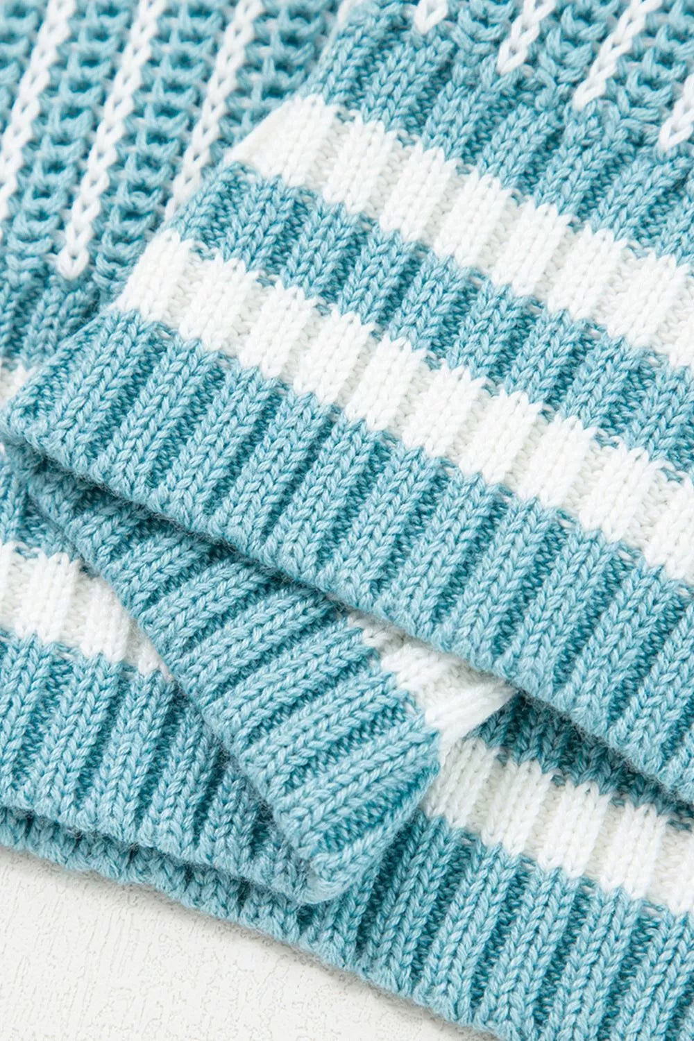 Two Tone Striped Patchwork Drop Shoulder Loose Sweater OutfitFlow