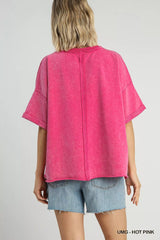 Umgee Mineral Wash Round Neck Top OutfitFlow