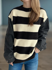 Contrast Round Neck Long Sleeve Sweater