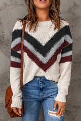 Outfit Flow - Contrast Dropped Shoulder Long Sleeve Sweater