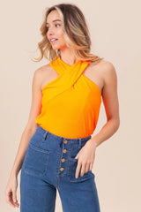 BiBi Rib Knit Cross Neck Banded Top OutfitFlow